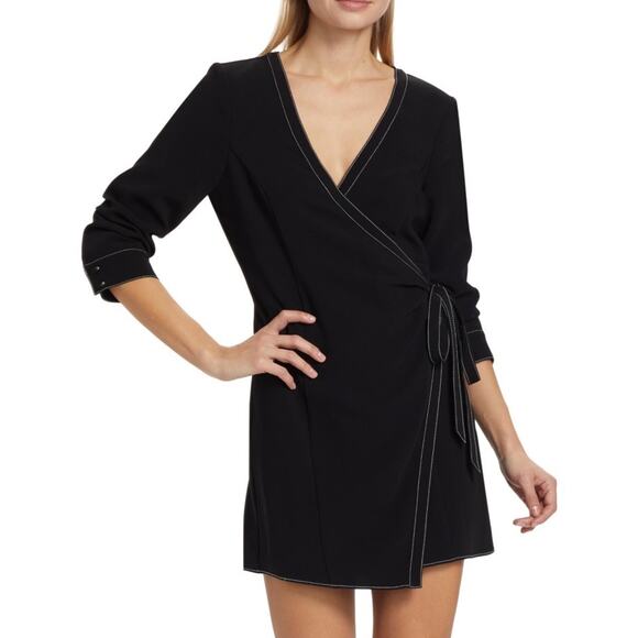 NWT Cinq A Sept BLACK Chelsea Mini Wrap Dress 1/2 Sleeve Women's Size 6 US - Picture 1 of 13